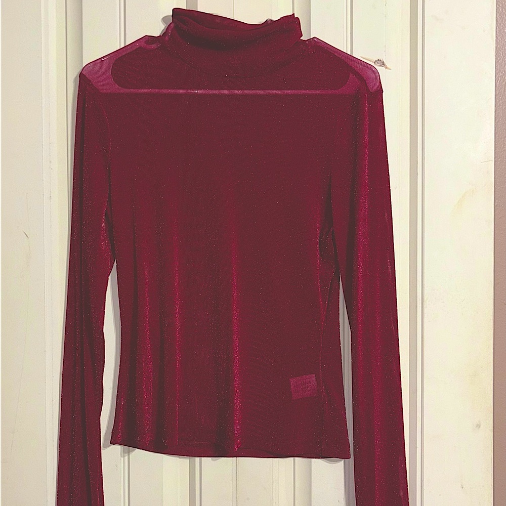 Red sheer mock neck  Top - worn once - runs small